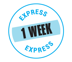 A badge graphic showing our 1 week express order service for printed t-shirts